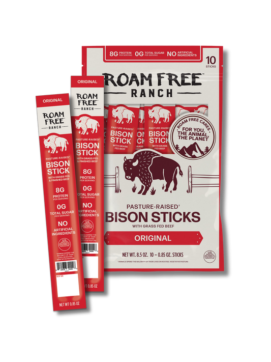 Pasture-Raised Bison Sticks, Original, 0.85 oz Meat Sticks - 10 Pack